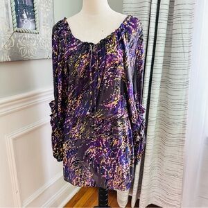 Parker Multicolor Abstract Long Sleeve 100% Silk Mini Dress